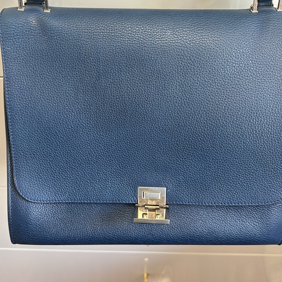 CELINE navy blue leather & suede TRAPEZE MEDIUM Bag - Picture 4 of 13